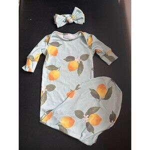 Toby Fairy Size 0-6M 2-piece Knot gown and bow headband in Blue with Lemons